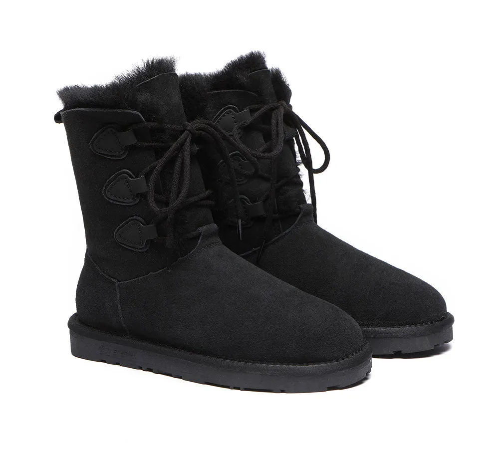 Lace-Up Sheepskin Boots Women Tall Stark