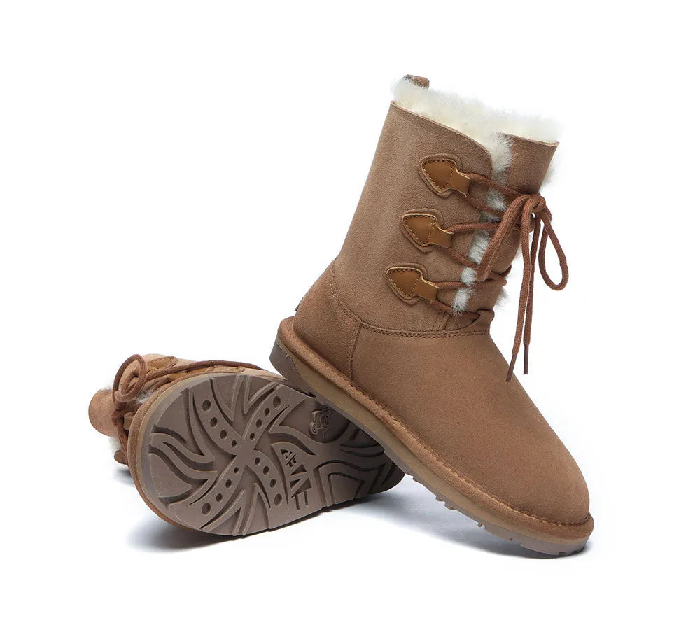 Lace-Up Sheepskin Boots Women Tall Stark