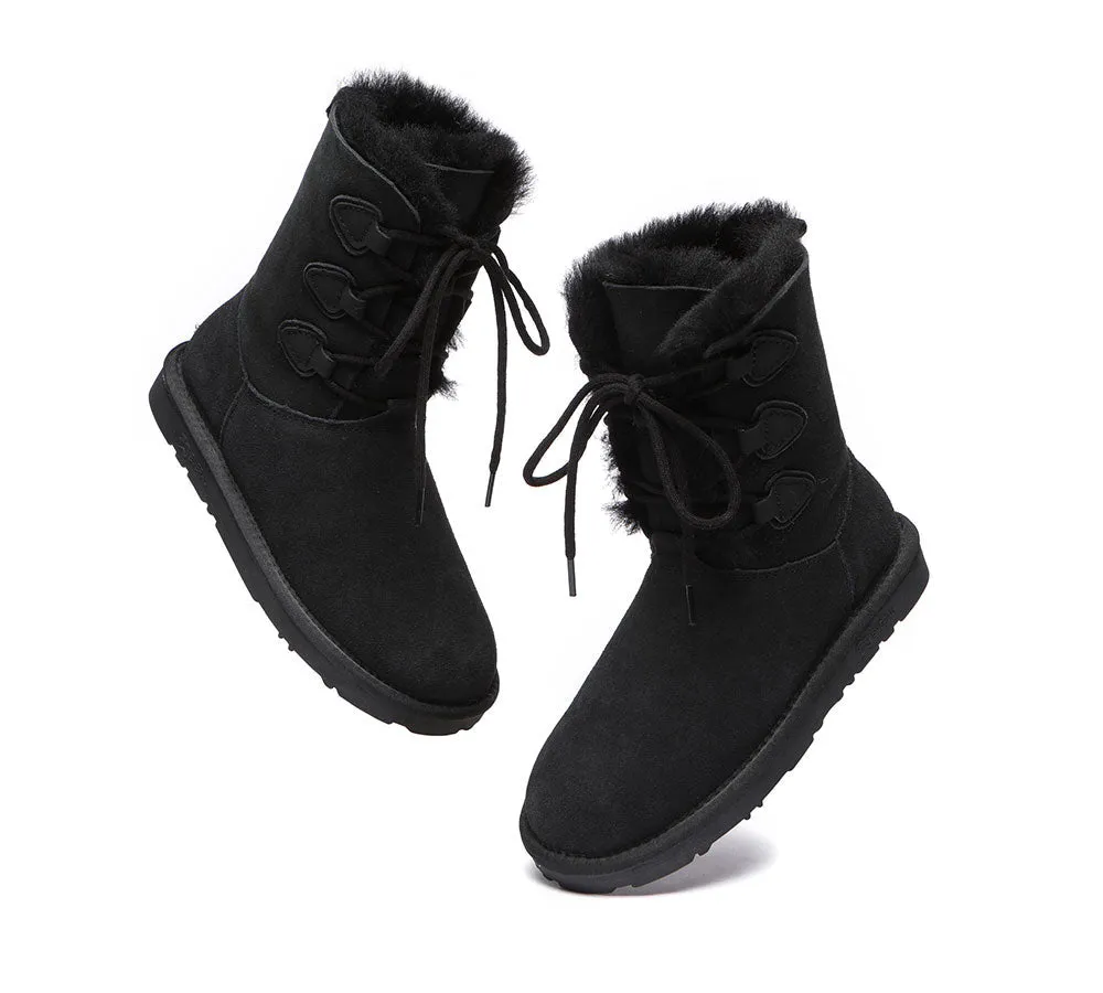 Lace-Up Sheepskin Boots Women Tall Stark