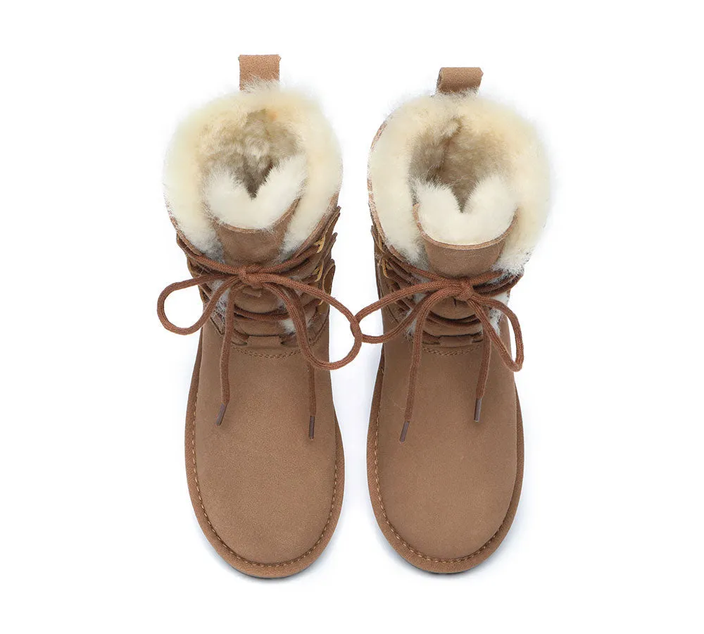 Lace-Up Sheepskin Boots Women Tall Stark