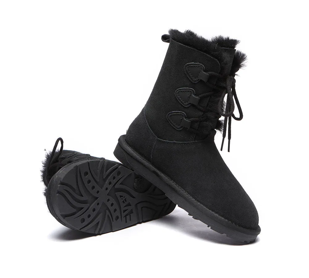 Lace-Up Sheepskin Boots Women Tall Stark