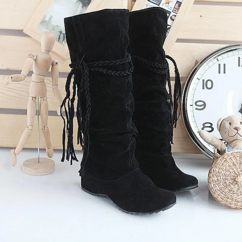 LDM Women's Boots Snow Boots Flat Heel Knee High Boots Slouch Boots Suede Ruffles Lace-up Solid Colored Winter