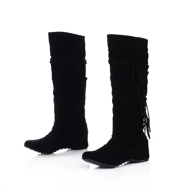 LDM Women's Boots Snow Boots Flat Heel Knee High Boots Slouch Boots Suede Ruffles Lace-up Solid Colored Winter