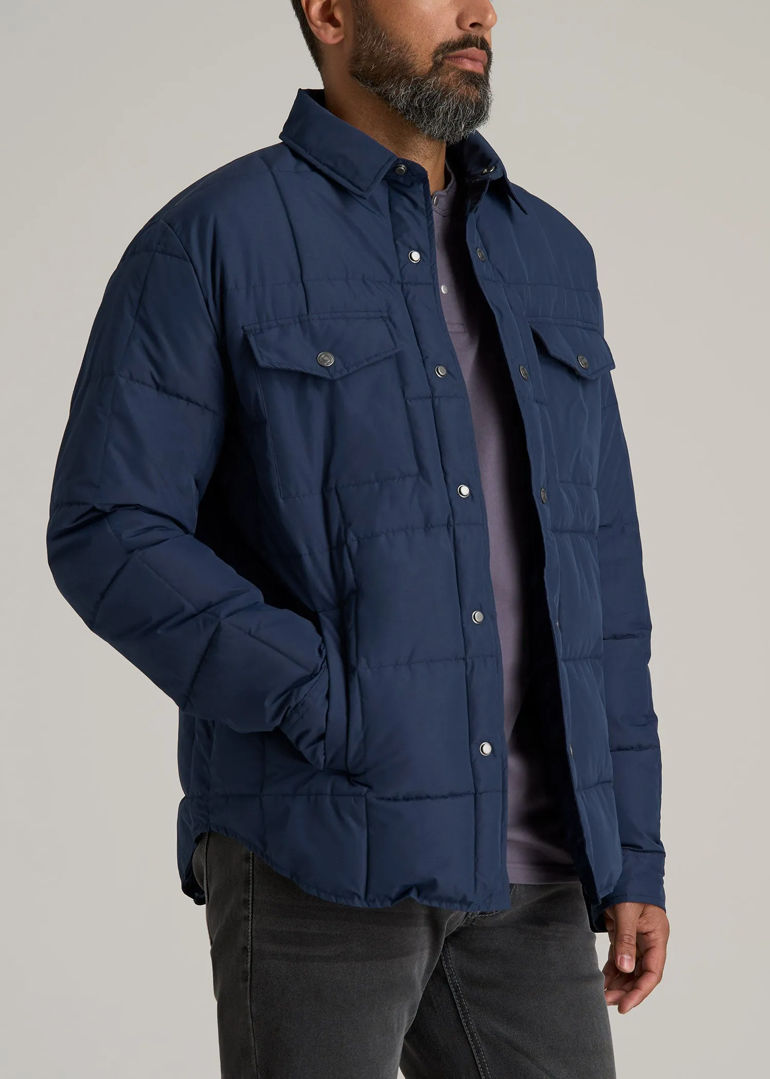 LJ&S Puffer Shirt Jacket for Tall Men in Marine Blue