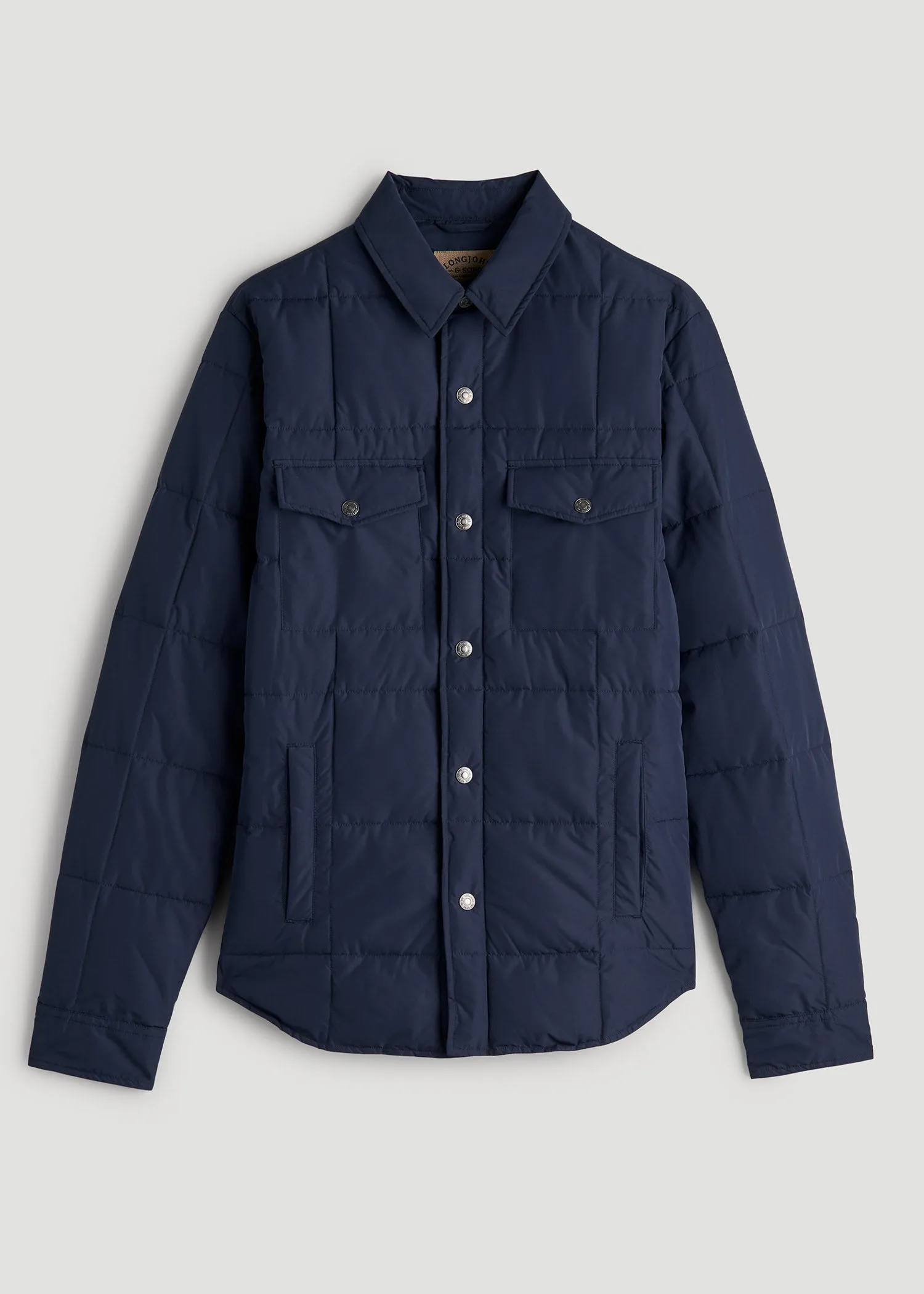 LJ&S Puffer Shirt Jacket for Tall Men in Marine Blue