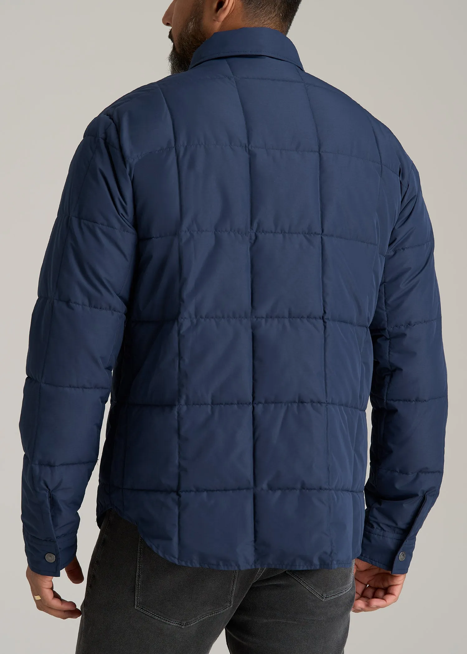 LJ&S Puffer Shirt Jacket for Tall Men in Marine Blue