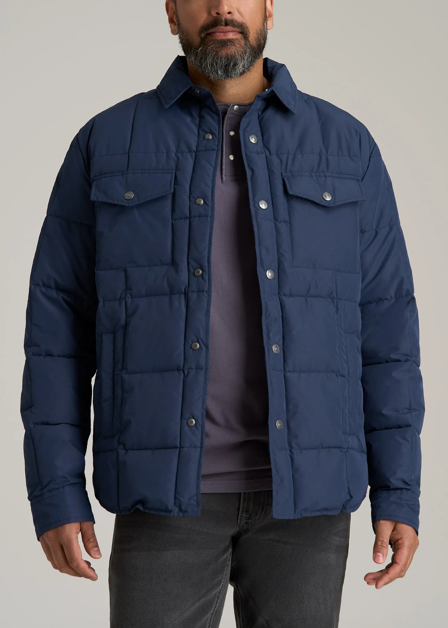 LJ&S Puffer Shirt Jacket for Tall Men in Marine Blue