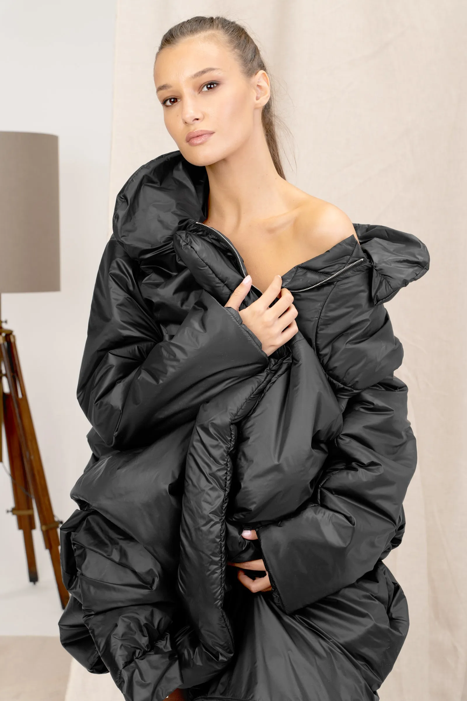 Longline Avant Garde Black Quilted Women's Coat