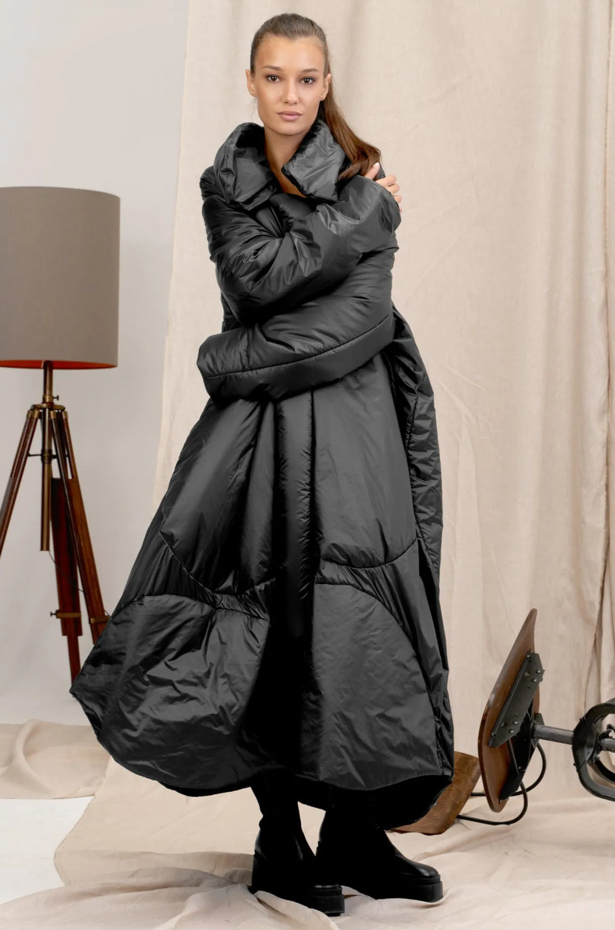 Longline Avant Garde Black Quilted Women's Coat