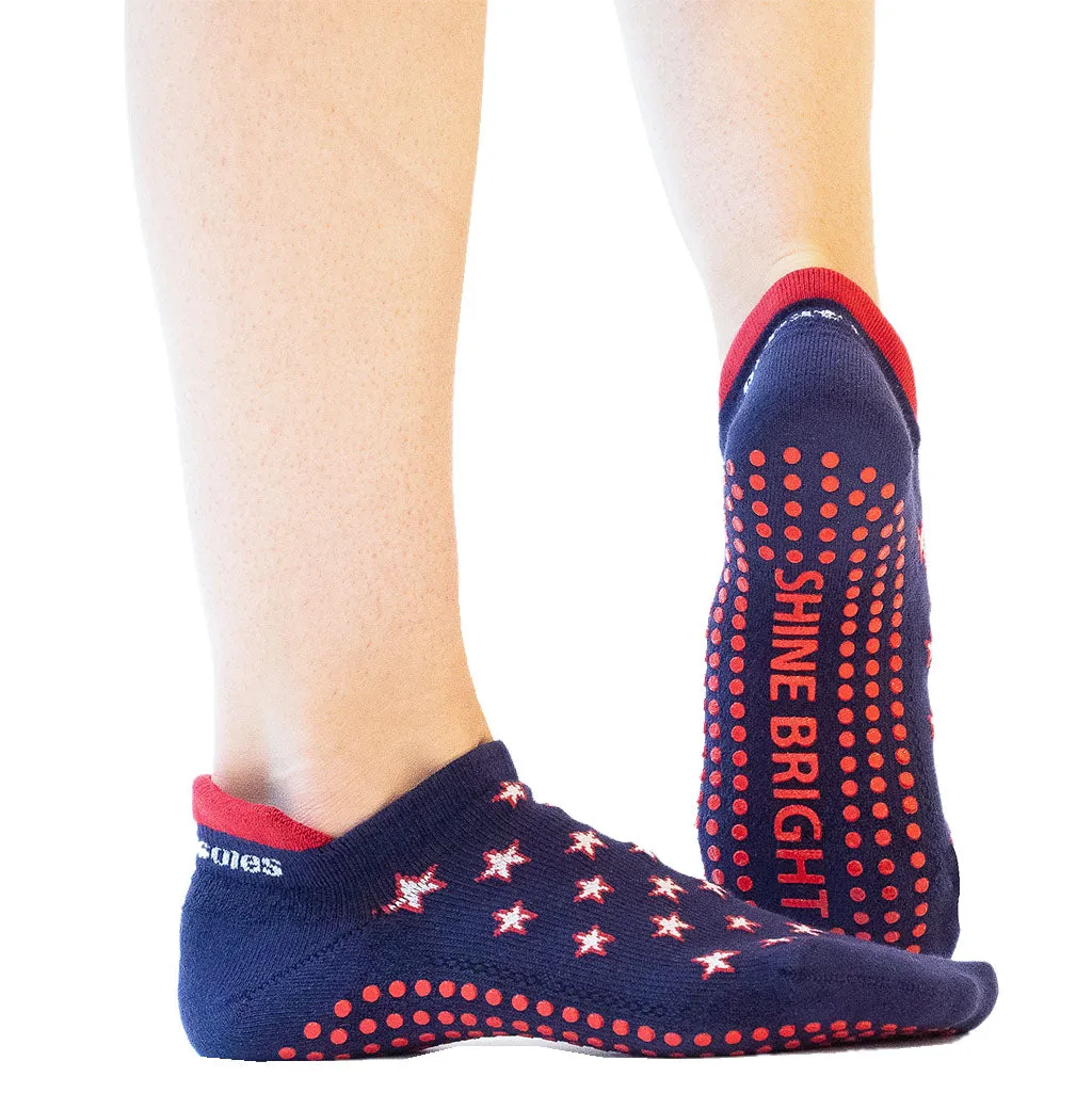 Lucy Tab Back Grip Sock - Stars Blue