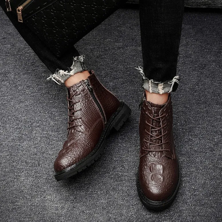 Luxury CrocFur Crocodile Pattern Ankle Snow Boots