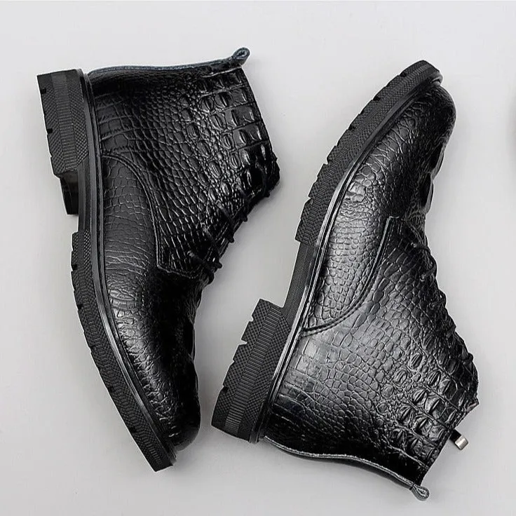 Luxury CrocFur Crocodile Pattern Ankle Snow Boots