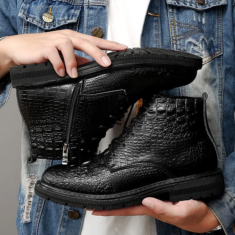 Luxury CrocFur Crocodile Pattern Ankle Snow Boots