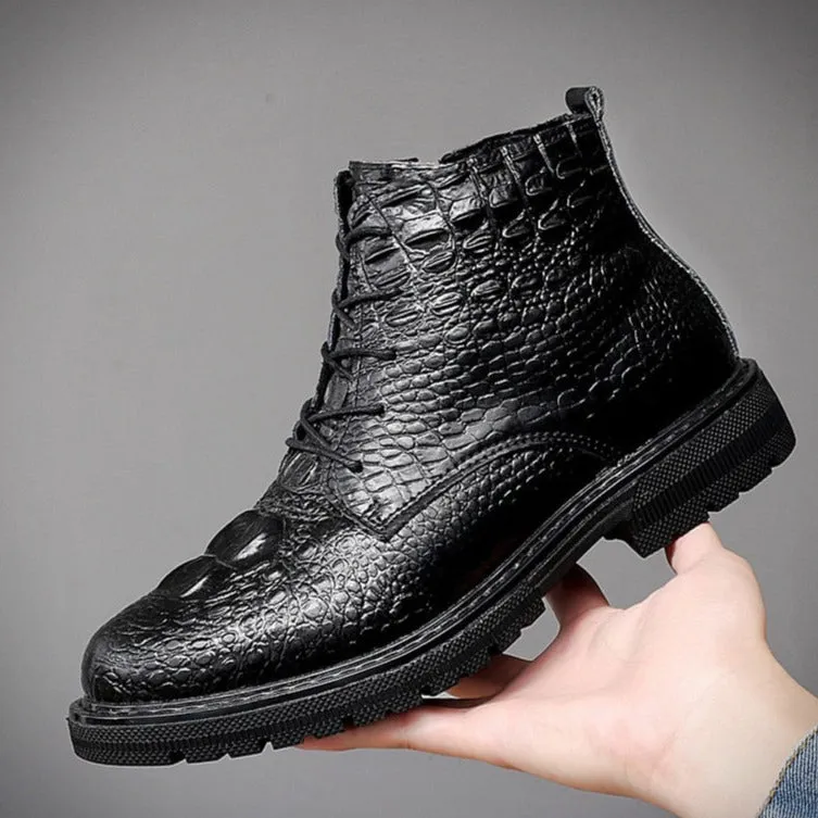 Luxury CrocFur Crocodile Pattern Ankle Snow Boots