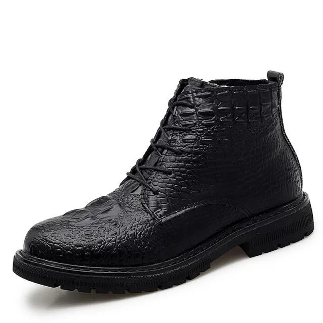 Luxury CrocFur Crocodile Pattern Ankle Snow Boots