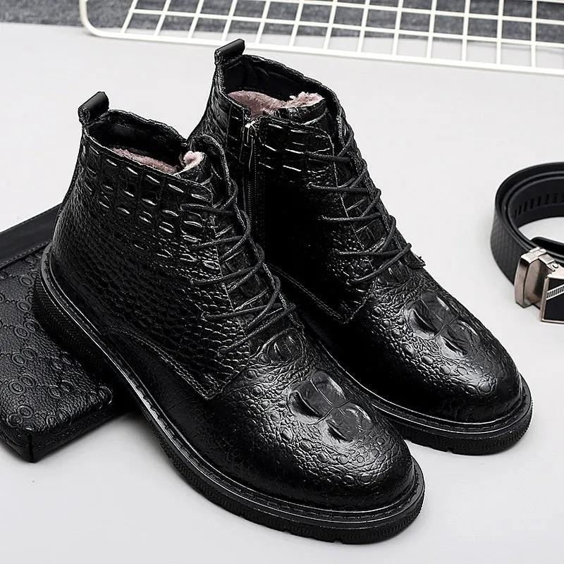 Luxury CrocFur Crocodile Pattern Ankle Snow Boots