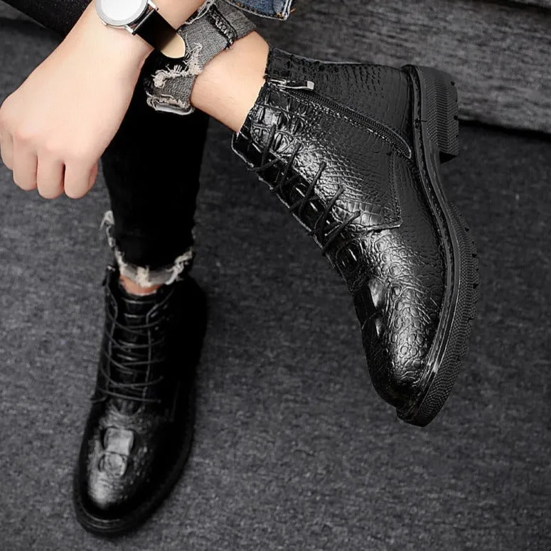 Luxury CrocFur Crocodile Pattern Ankle Snow Boots