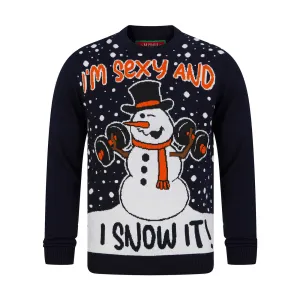 Mens Dumbell Snowman Sexy & I Snow It Christmas Jumper