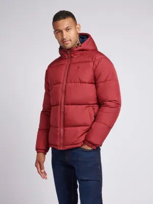 Mens Ripstop Hooded Puffer Jacket in Tibetan Red