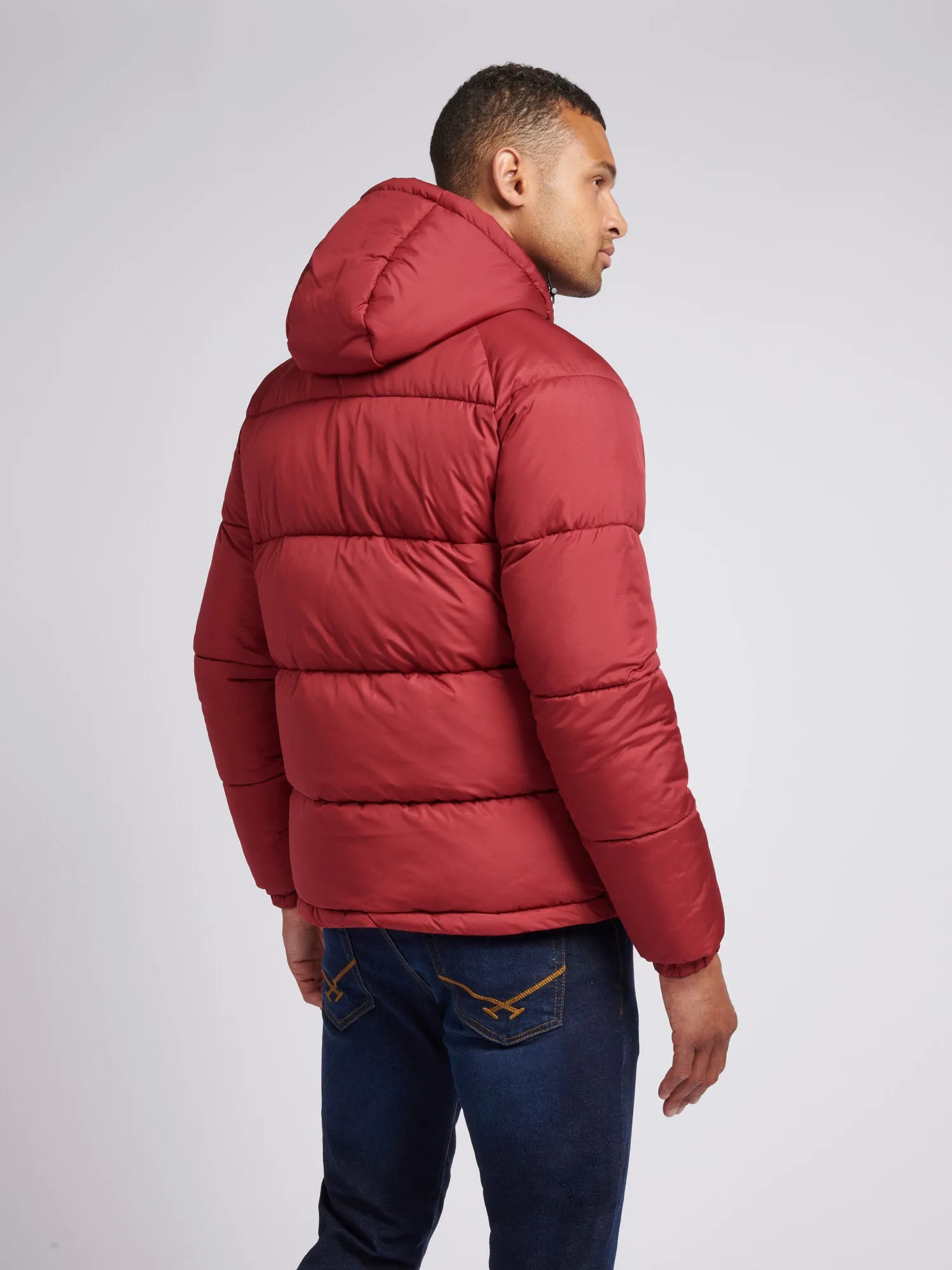 Mens Ripstop Hooded Puffer Jacket in Tibetan Red