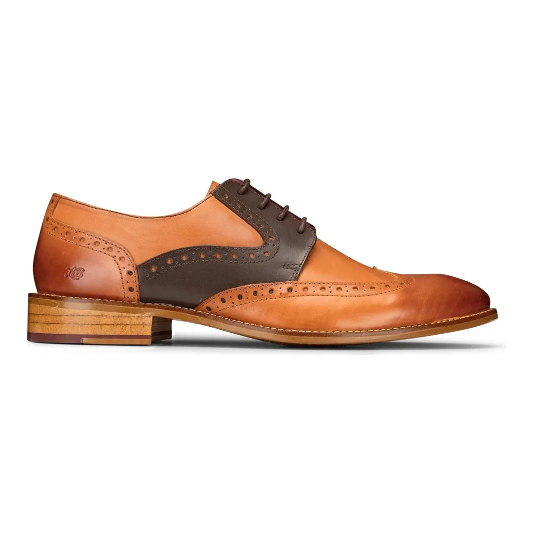 Mens Tan Navy Brown Red Brogue Shoes Laced Classic Vintage Formal Real Leather