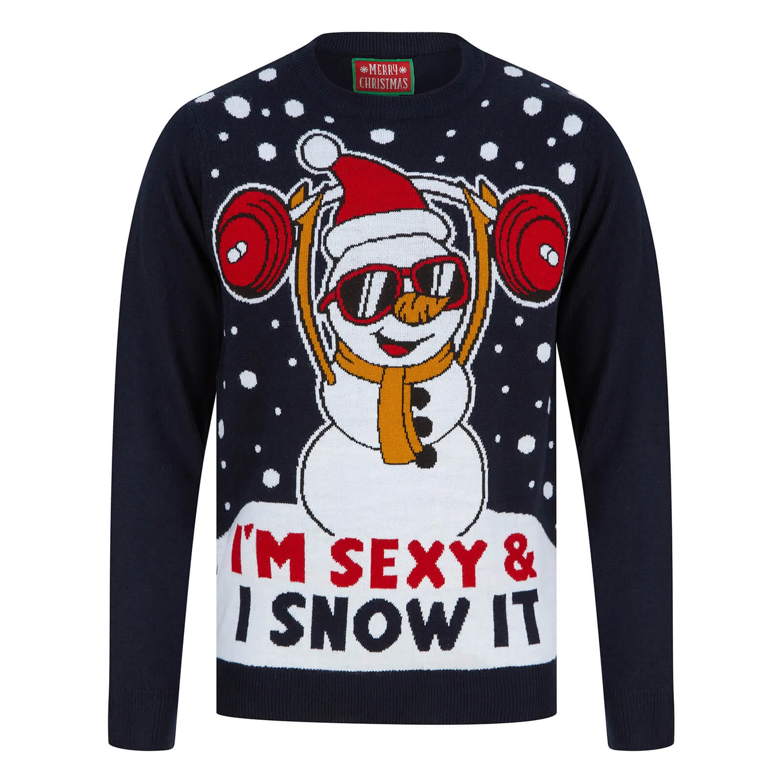 Mens Weightlifting Snowman Sexy & I Snow It Christmas Jumper