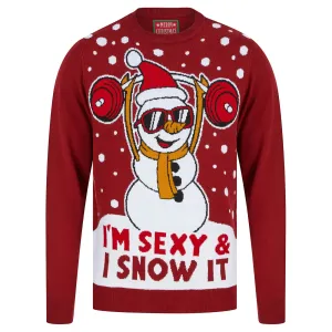 Mens Weightlifting Snowman Sexy & I Snow It Christmas Jumper