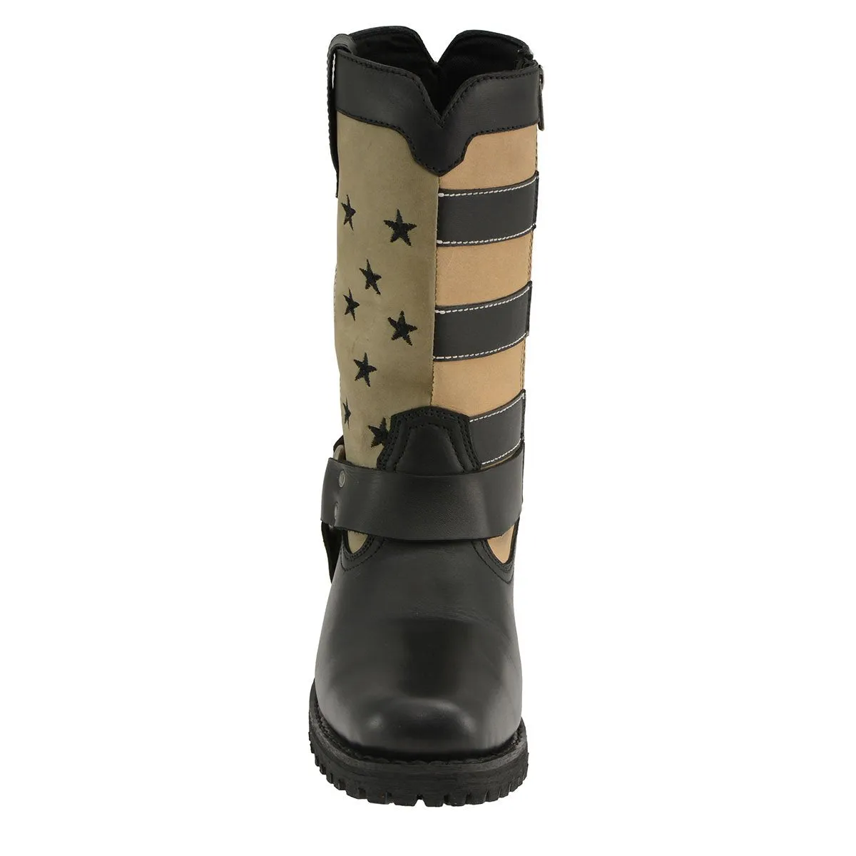 Milwaukee Leather MBL9363 Women’s Stars and Stripes Black with Tan Leather Motorcycle Rider Harness Boots