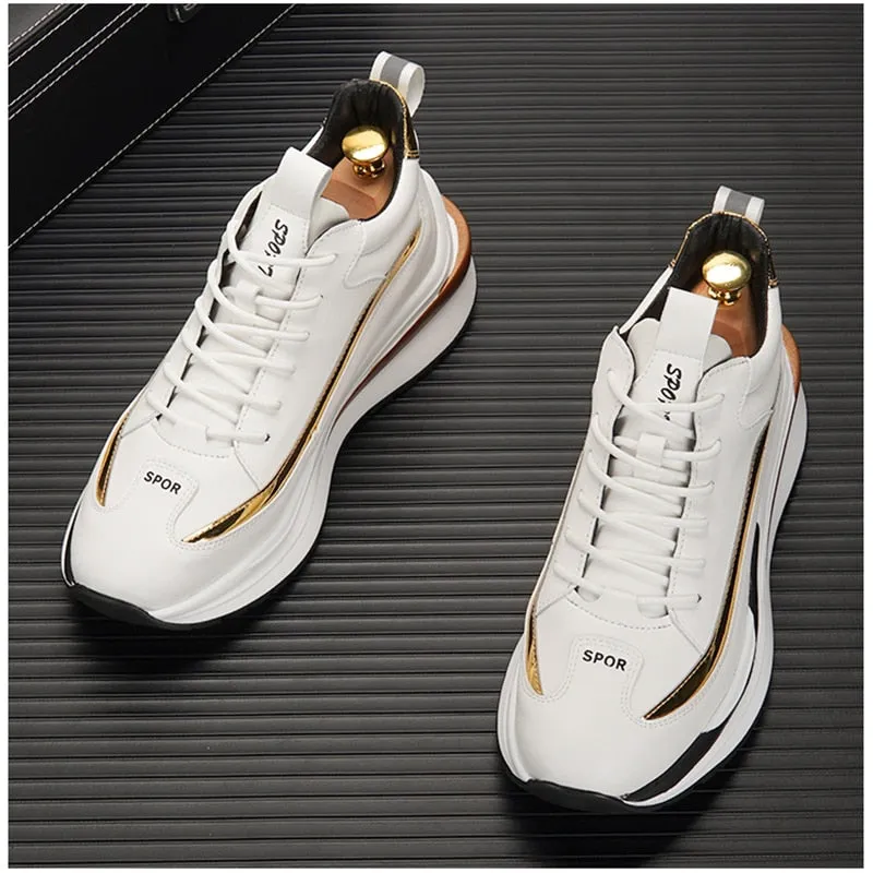 New Fashion  Brand Designer Men's White Thick Bottom Lace Up Flats Casual Shoes Male Walking Sneakers Zapatillas Hombre