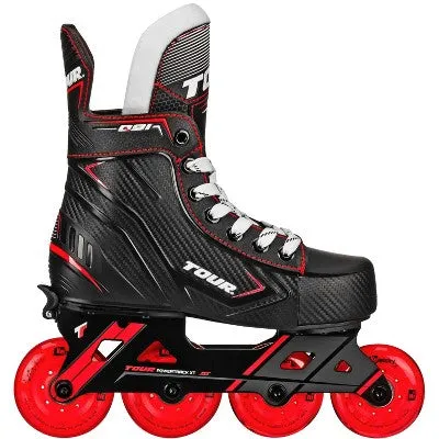 New - Tour Kids Adjustable Inline and Roller Hockey Skates, Black/Red