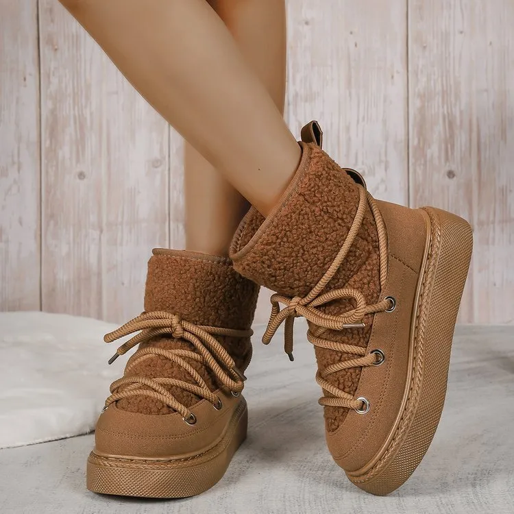 Plus Size Platform Cross Strap Snow Boots