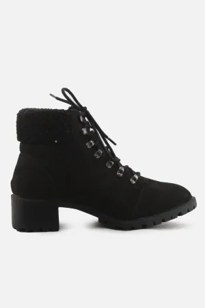 Primark Laces Block Heels Snow Ankle Boots | Suede