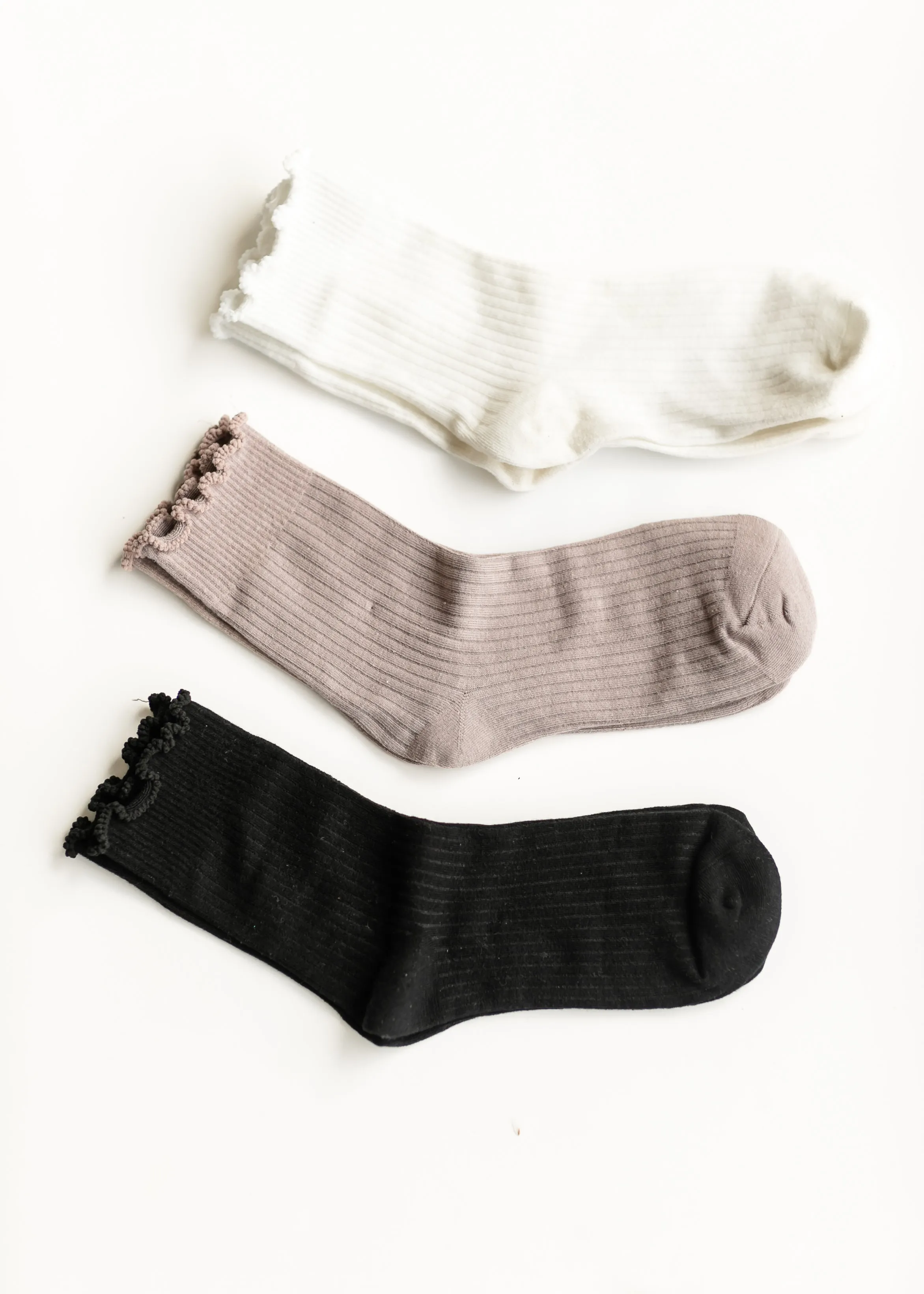 Ribbed Ruffle Cuff Calf Socks