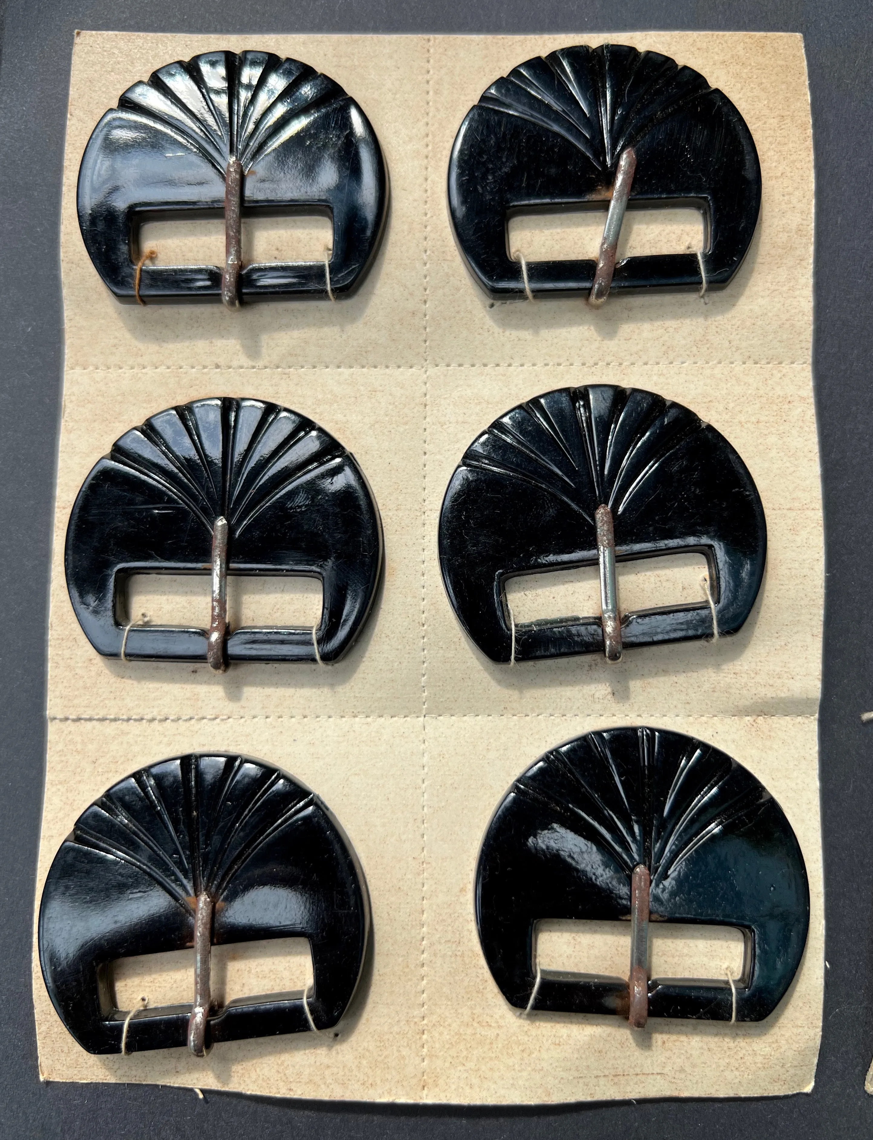 Sheet of 6 1940s Buckles with Rusty Prongs