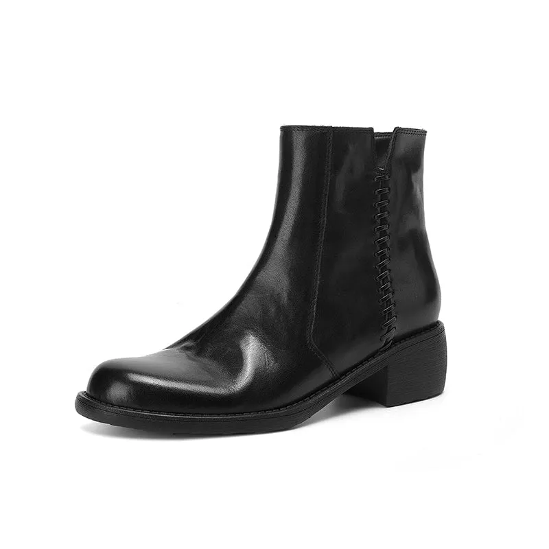 Side Zipper Chelsea Boots Washed Cowhide Short Boots for Autumn/Winter in Black/Brown