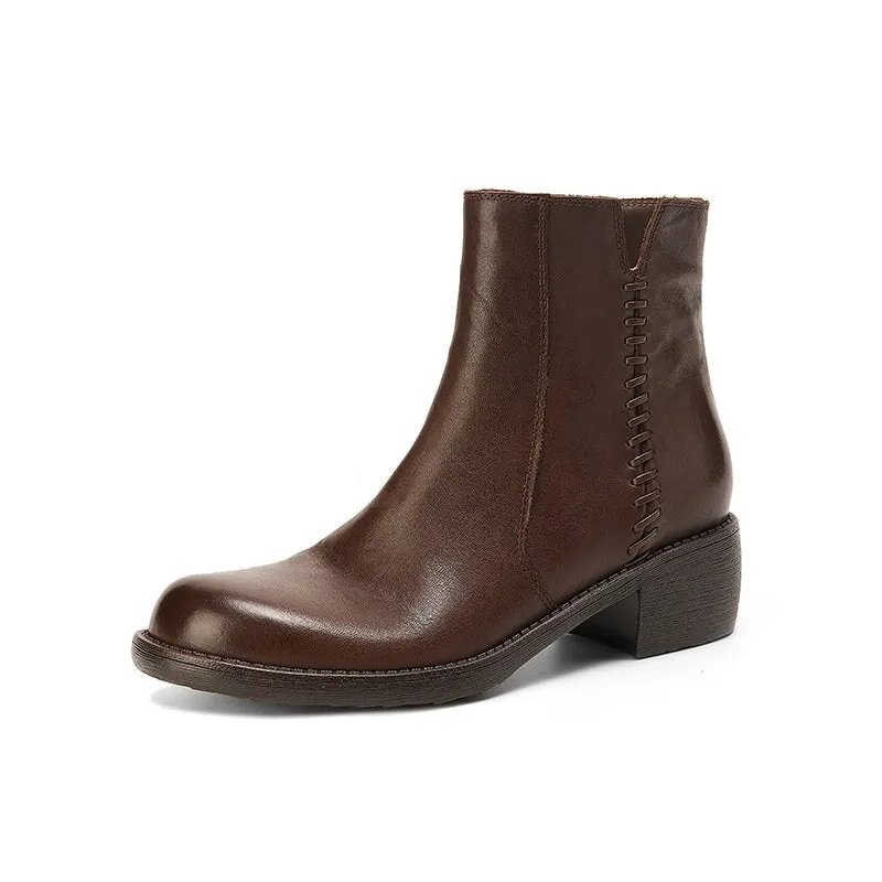 Side Zipper Chelsea Boots Washed Cowhide Short Boots for Autumn/Winter in Black/Brown