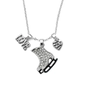 Silver Love Ice Skates Charm Classic Necklace