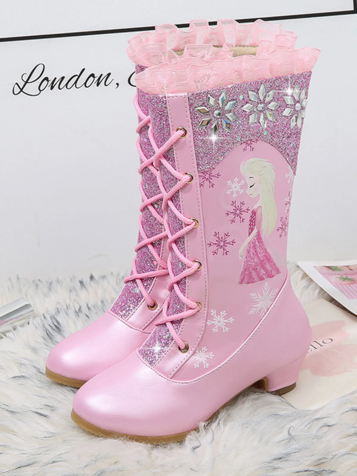 Snow Princess Ruffle Trim Sparkly Boots By Liv and Mia