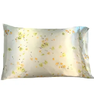 Soft and Smooth Satin Pillowcases. Cream with Pastel Orange and Green Flowers