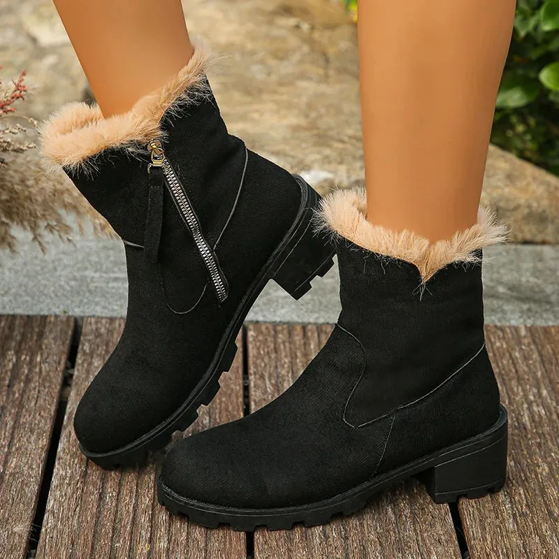 Sohiwoo Thick Plush Snow Boots Women Faux Suede Non-Slip Winter Boots Woman Woman Keep Warm Cotton Padded Shoes Ladies 43