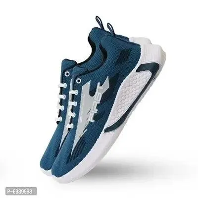 Stylish Mesh Teal Green Lace-Up Running Sports Shoes For Men