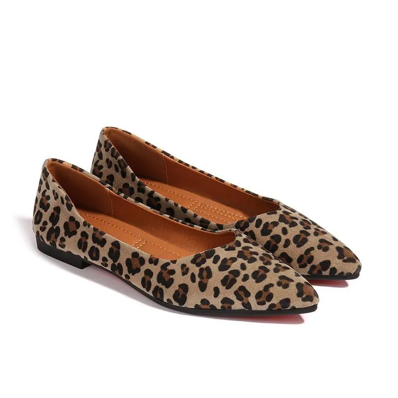 Suede Leopard  Point Toe Flats