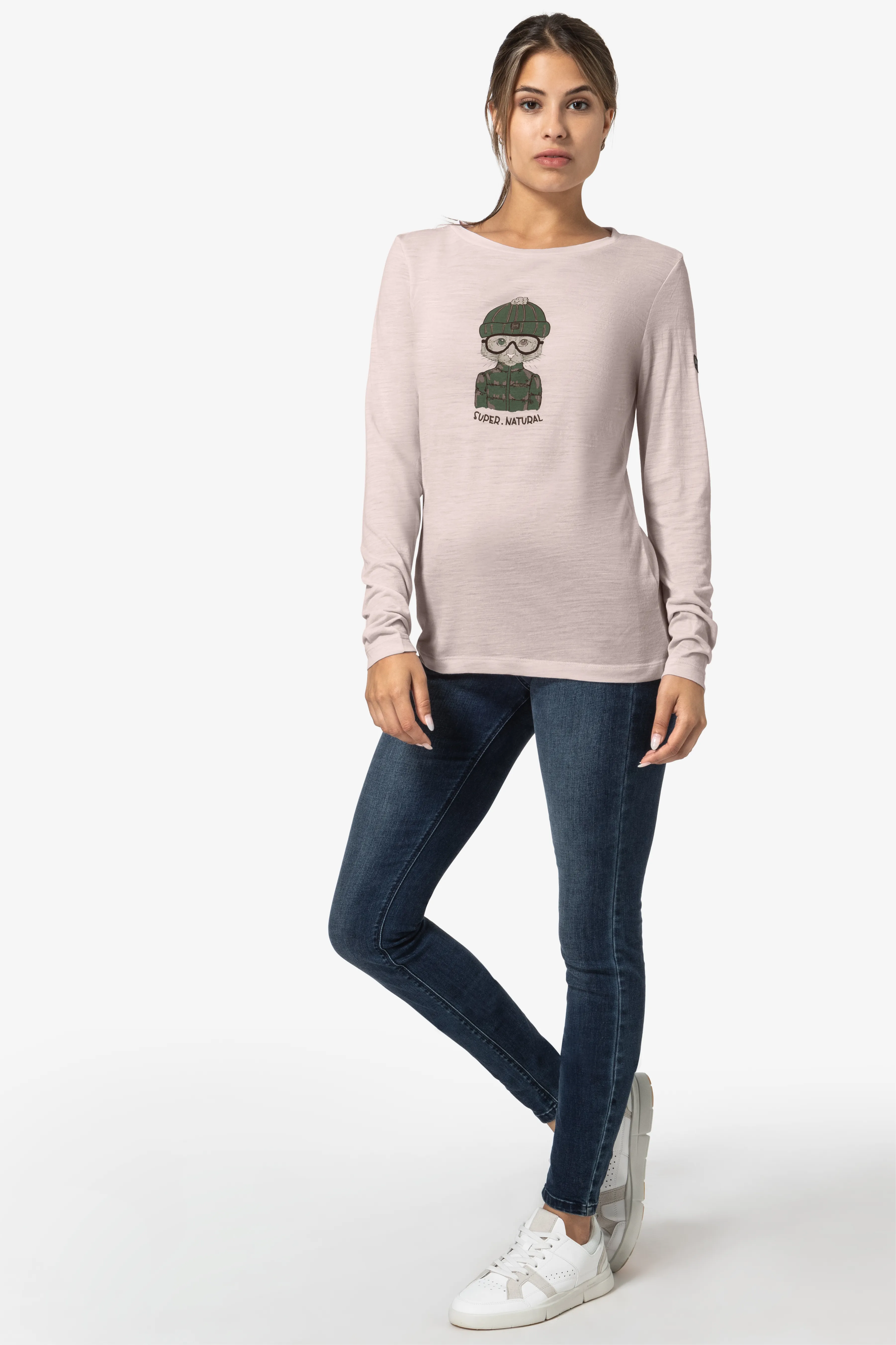 super.natural Women&#x27;s Snow Cat Long Sleeve Mauve Chalk/Various | Buy super.natural Women&#x27;s Snow Cat Long Sleeve Mauve Chalk/Various here | Outnorth