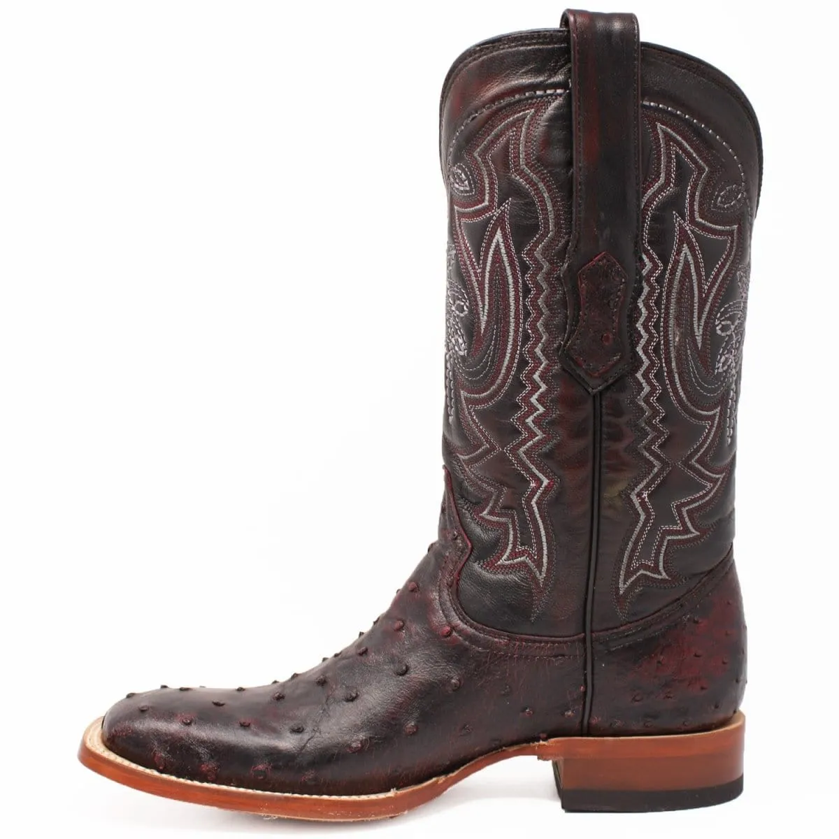 Tanner Mark Men's Genuine Full Quill Ostrich Square Toe Boots Black Cherry TMX203300