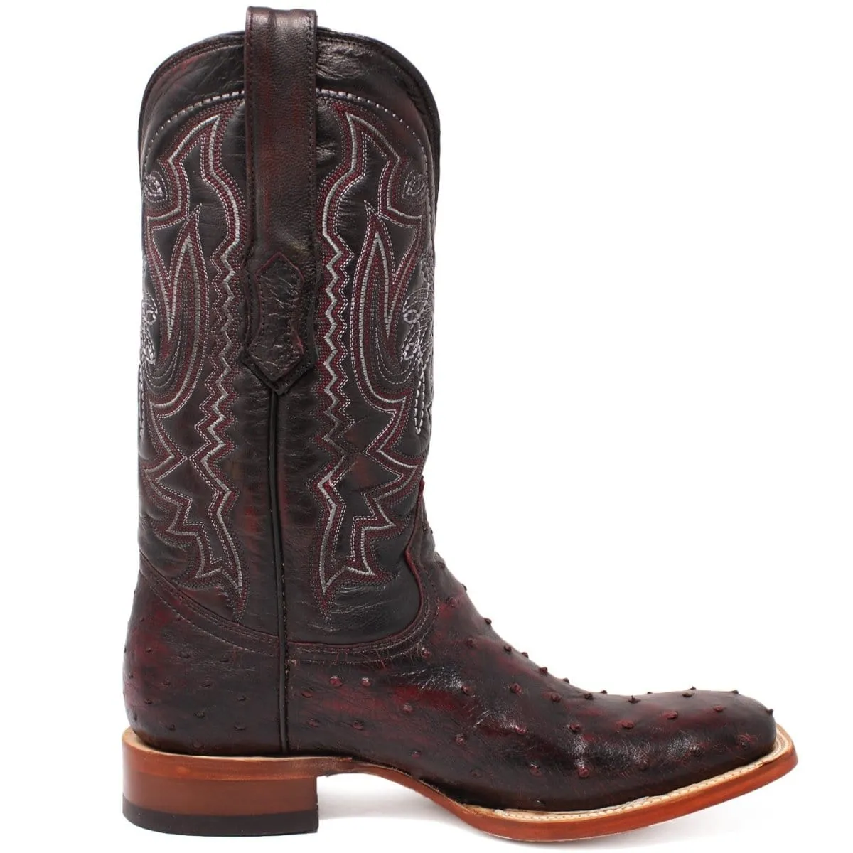 Tanner Mark Men's Genuine Full Quill Ostrich Square Toe Boots Black Cherry TMX203300