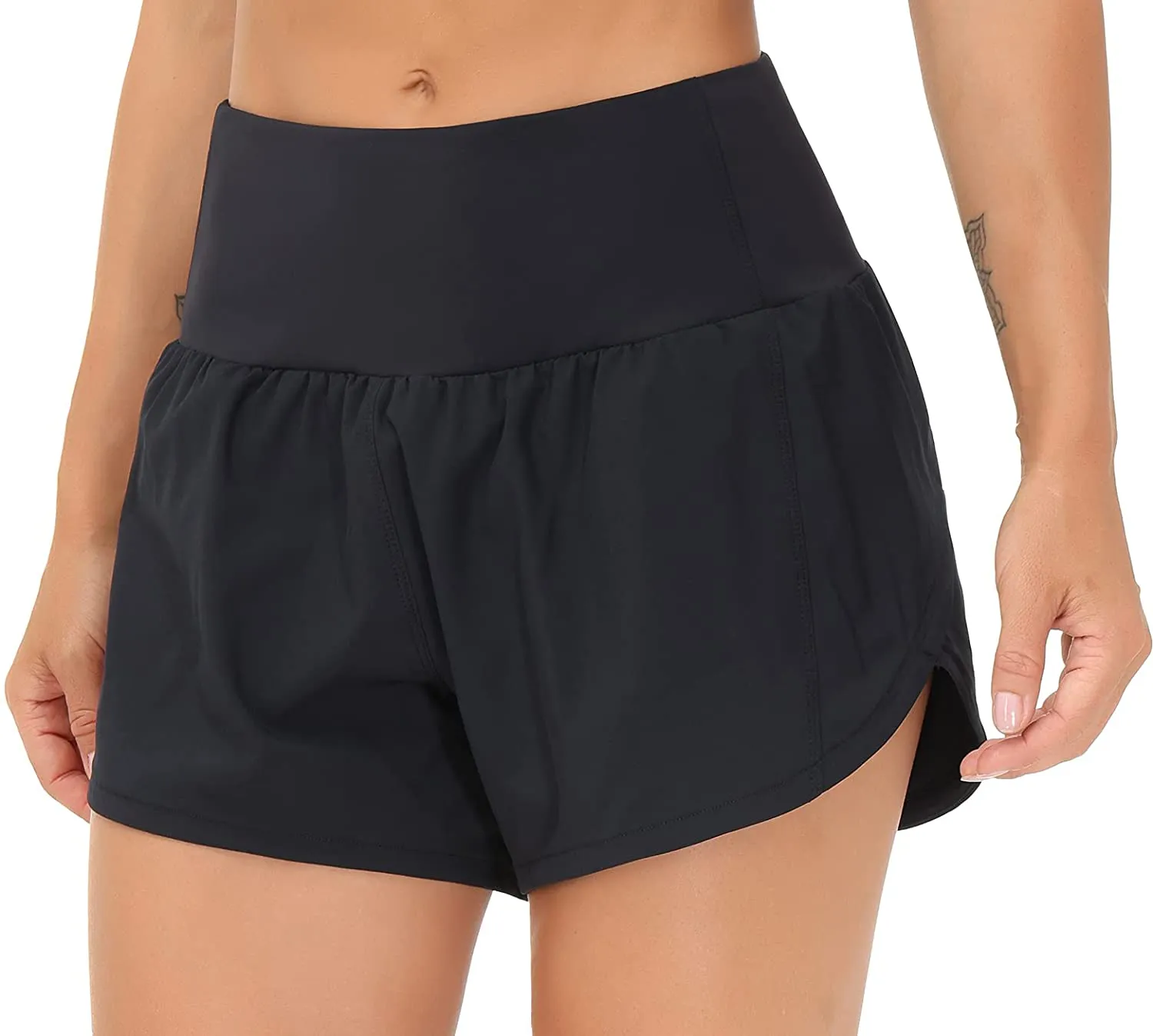 THE GYM PEOPLE Womens High Waisted Running Shorts Quick Dry Athletic Workout Shorts with Mesh Liner Zipper Pockets