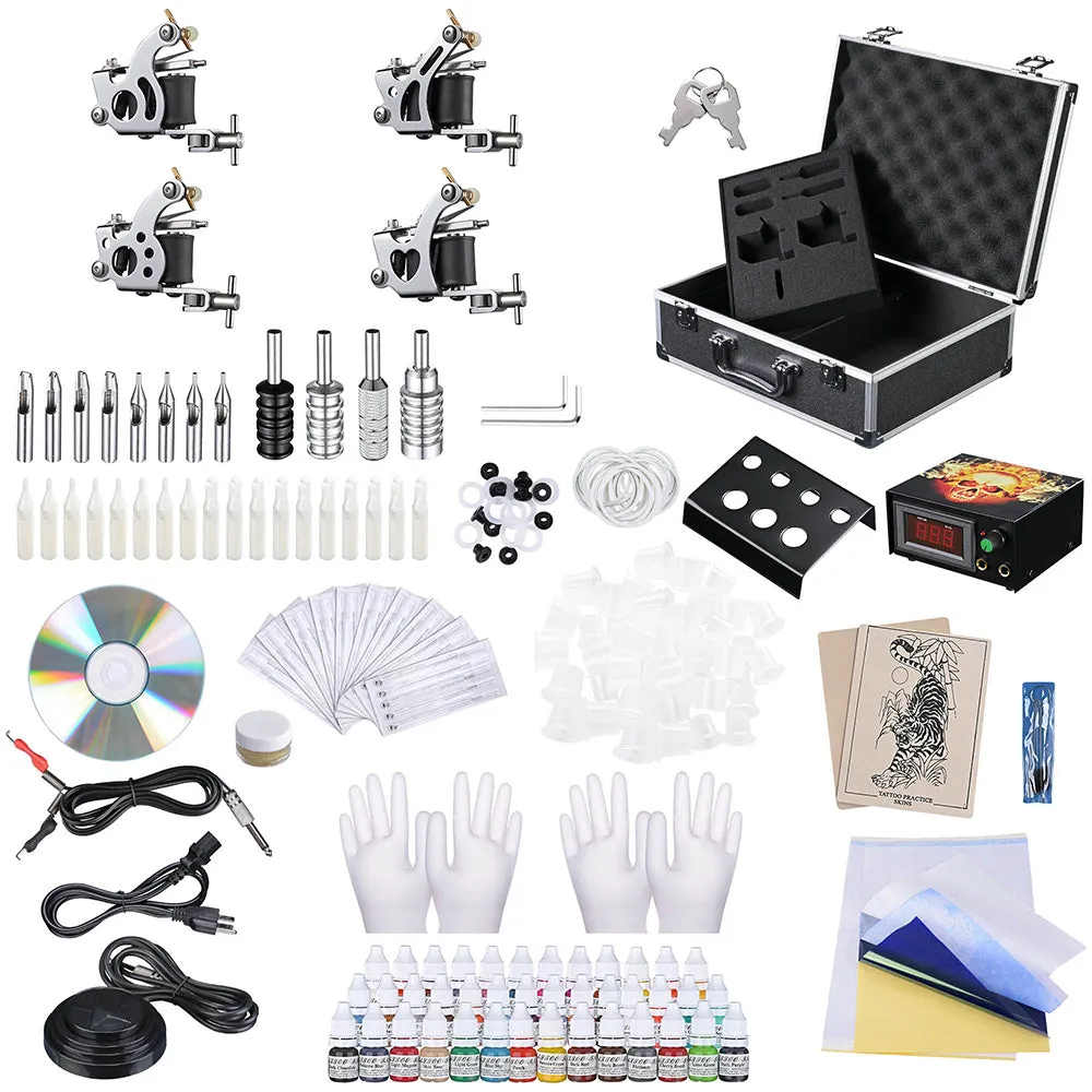 TheLAShop Tattoo Kit 4 Machine LCD Power Supply 40 Ink w/ Case