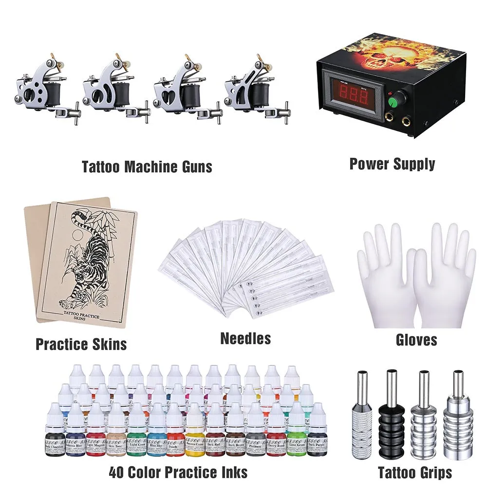 TheLAShop Tattoo Kit 4 Machine LCD Power Supply 40 Ink w/ Case