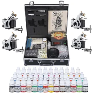 TheLAShop Tattoo Kit 4 Machine LCD Power Supply 40 Ink w/ Case