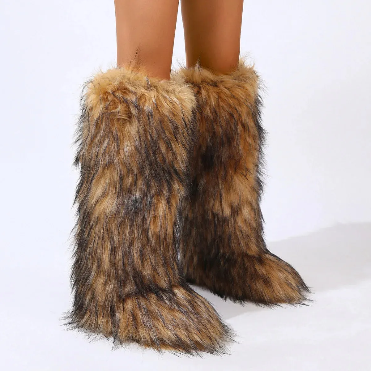 Trendy Faux Fur Over The Knee Plush Boots